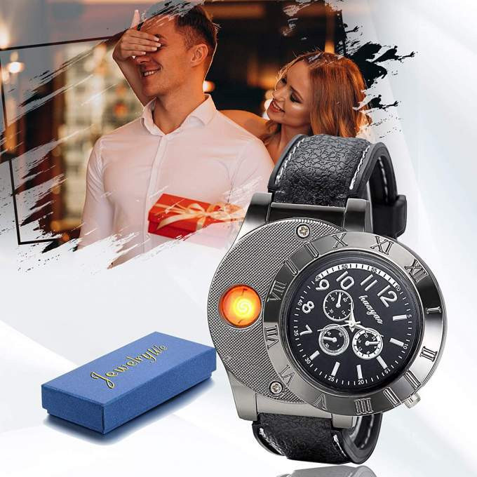 ساعة يد مع ولاعة كهربائية 2 في 1