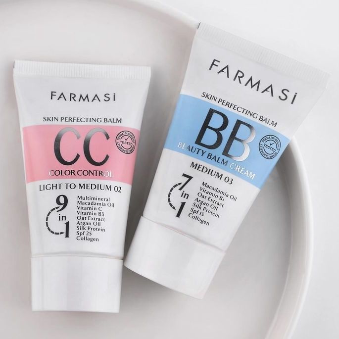 كريم تصحيح لون CC وكريم ترطيب وتغطية BB من Farmasi — Skin Perfecting Balm بألوان Light to Medium 02 و Medium 03